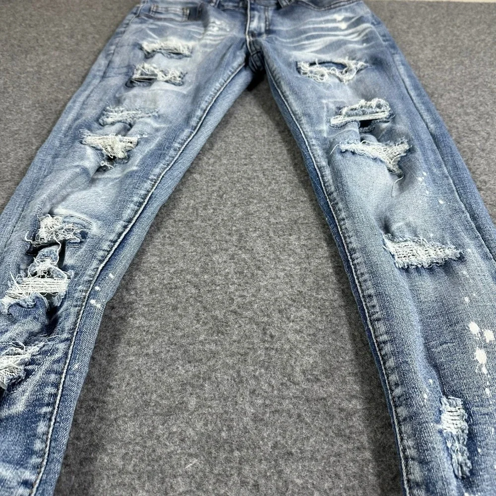 Waimea Mens Size 30 Stacked Fit‎ Ripped Distressed Denim Jeans Light Wash